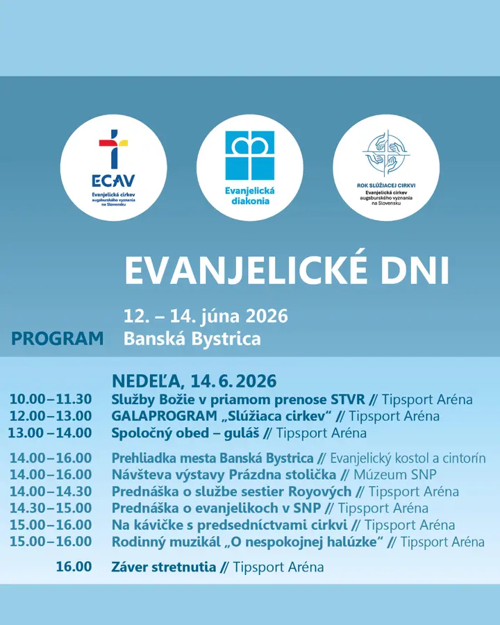 EVANJELICKÉ DNI 2026: bližšie informácie k nedeľnému programu