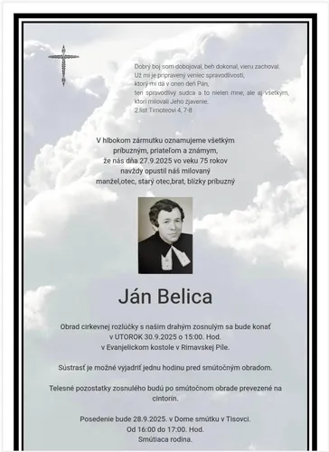 K nebeskému Otcovi odišiel brat diakon Ján Belica