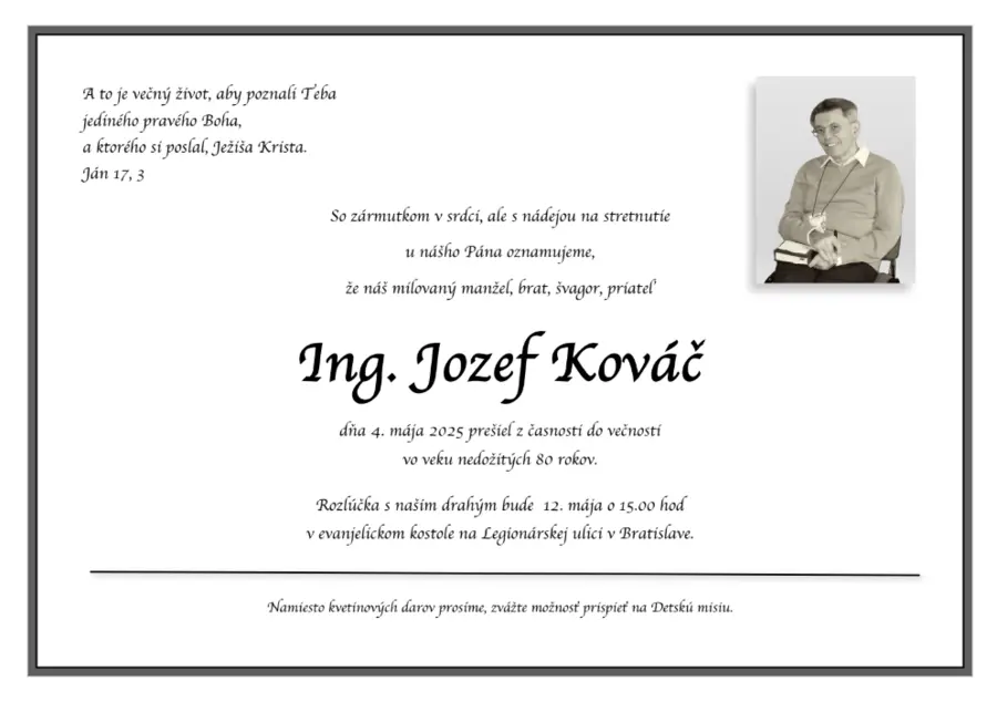 Zomrel brat Ing. Jozef Kováč