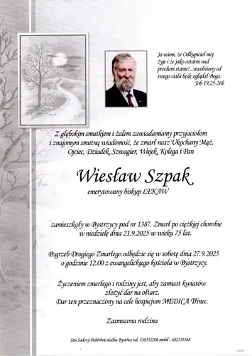 Do večnosti nás predišiel Věslav Szpak