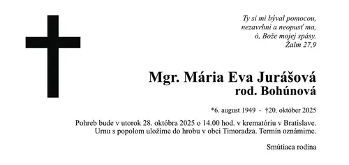 Zomrela sestra Mária Eva Jurášová