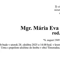 Zomrela sestra Mária Eva Jurášová