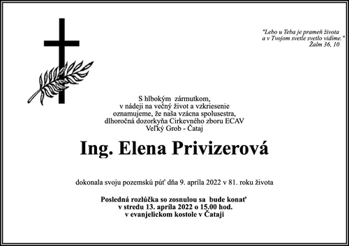 Posledná rozlúčka s Ing. Elenou Privizerovou