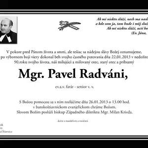 Zomrel brat farár Mgr. Pavel Radváni