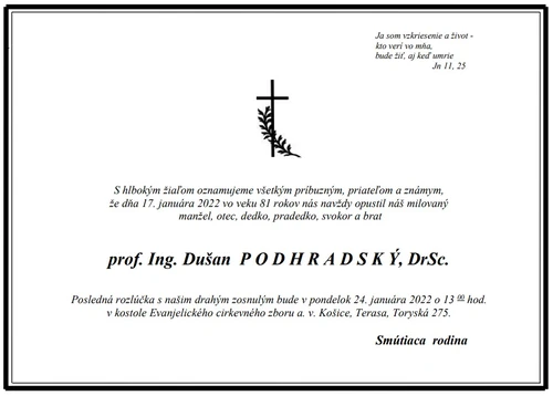 Zomrel prof. Dušan Podhradský