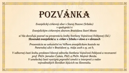 Prezentácia knihy o slovenských evanjelikoch v Srbsku 13. 5.