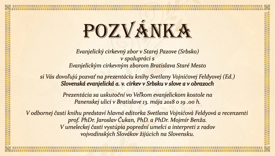 Prezentácia knihy o slovenských evanjelikoch v Srbsku 13. 5.