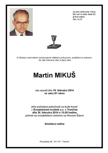Zomrel brat Martin Mikuš