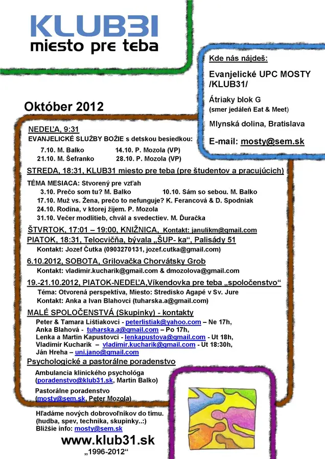 Program UPC MOSTY na október 2012