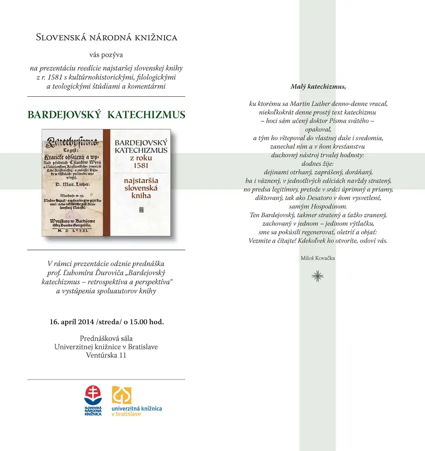 Prezentácia Bardejovského katechizmu