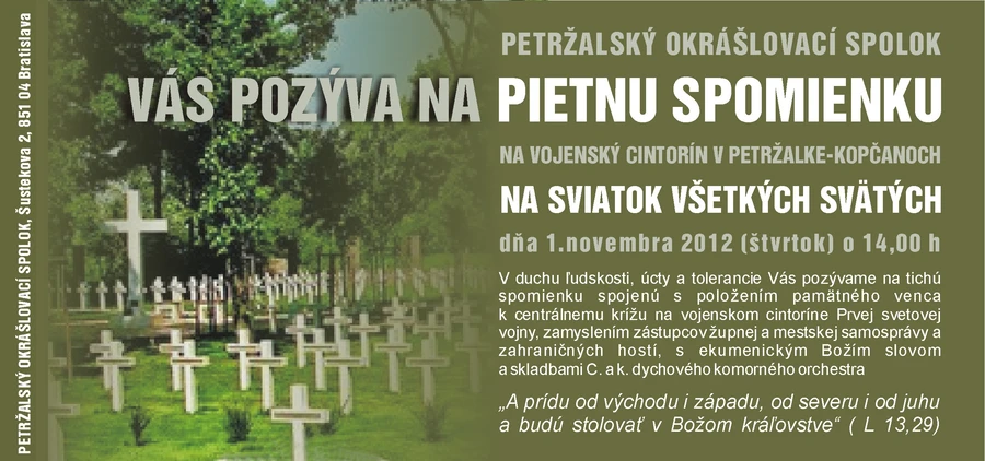 Pietna spomienka na vojenskom cintoríne v Petržalke 1. 11.