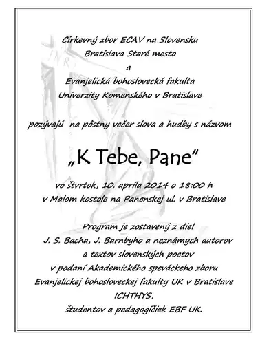 Pozvánka na služby Božie a koncert 10. 4.