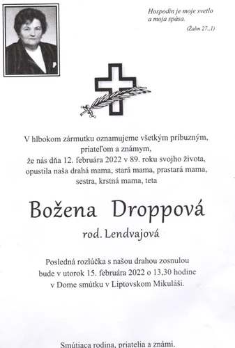 Posledná rozlúčka so sestrou Boženou Droppovou