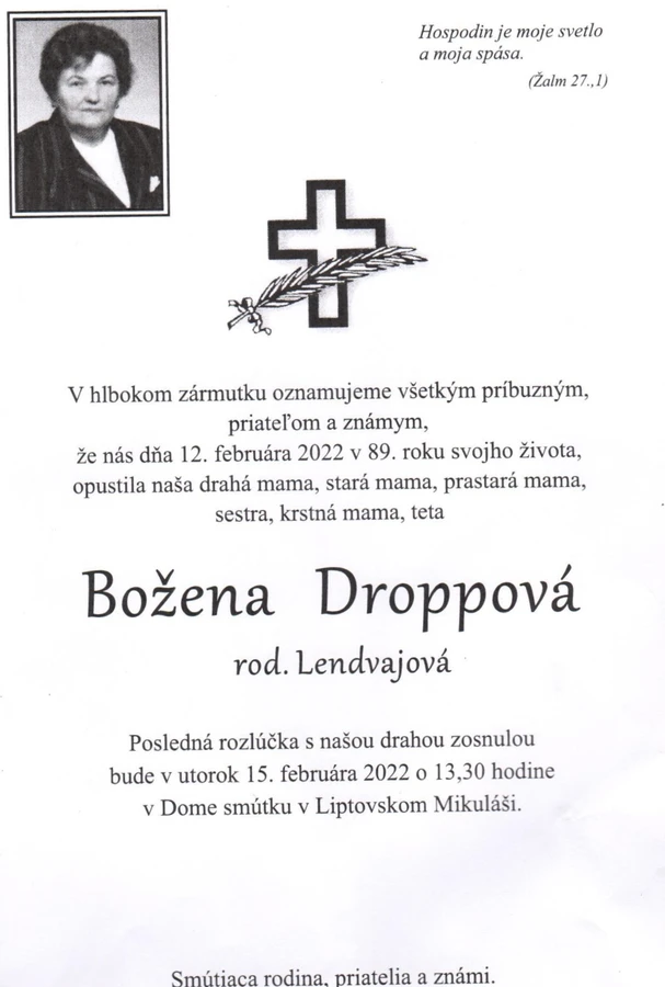 Posledná rozlúčka so sestrou Boženou Droppovou