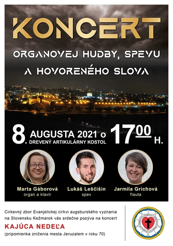 Pozvánka na koncert organovej hudby, spevu a hovoreného slova