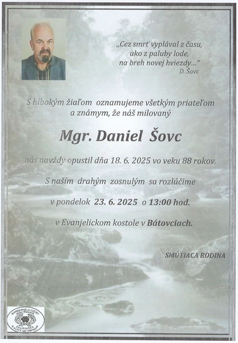 Zomrel Daniel Šovc