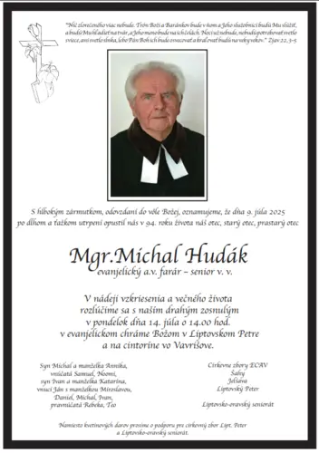 Zomrel brat farár v. v. Michal Hudák