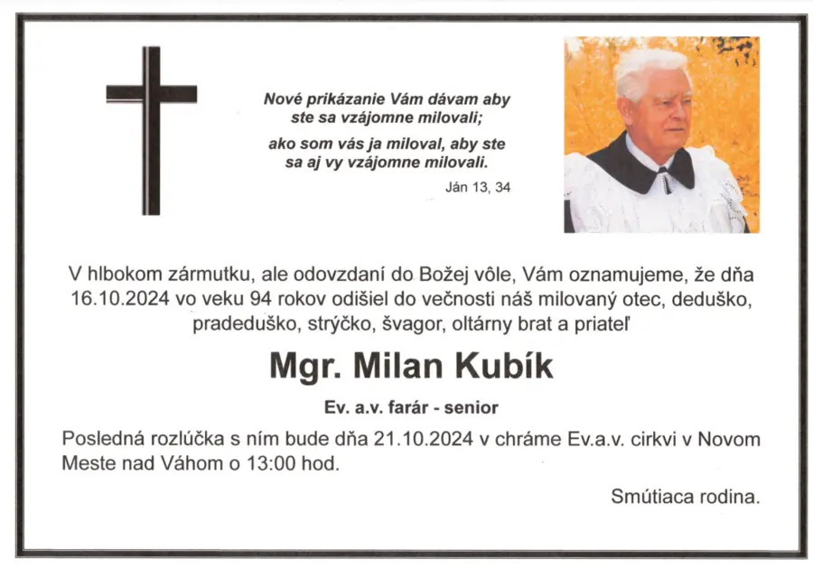 Kondolencia pri úmrtí brata Milana Kubíka